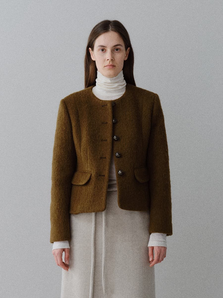 TFW ALPACA WOOL NO-COLLAR JACKET_BROWN