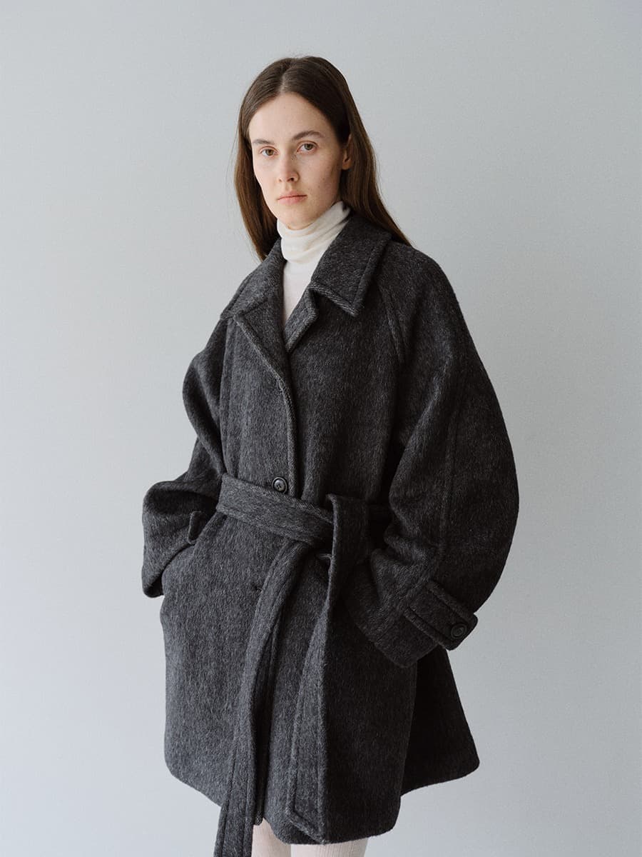 TFW RABBIT HAIR 3BUTTON HALF COAT_CHARCOAL