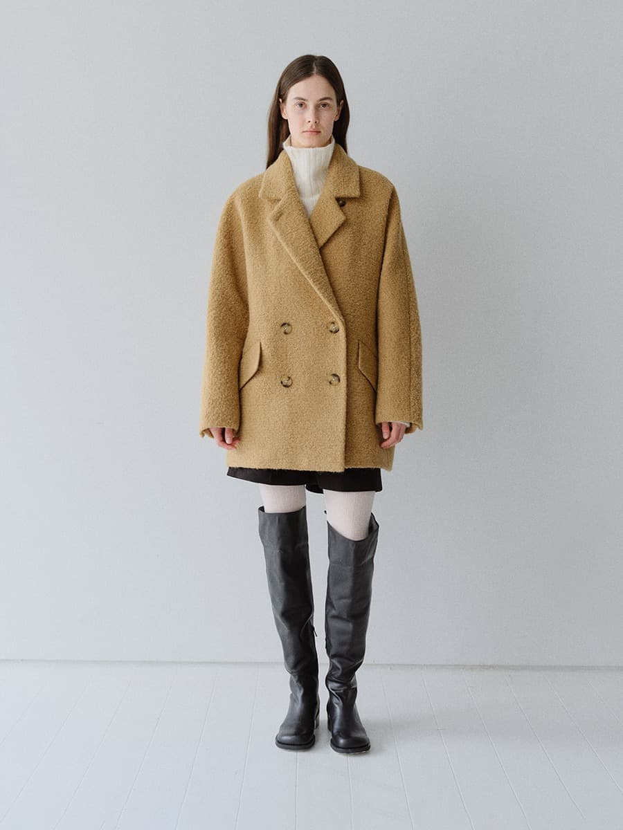 TFW SURI ALPACA BOUCLE DOUBLE HALF COAT_CAMEL