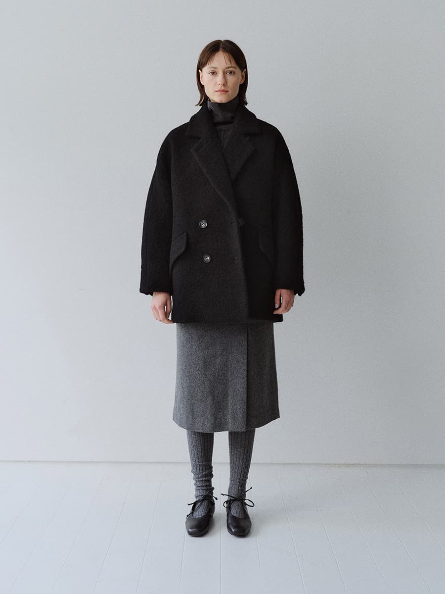 TFW SURI ALPACA BOUCLE DOUBLE HALF COAT_BLACK
