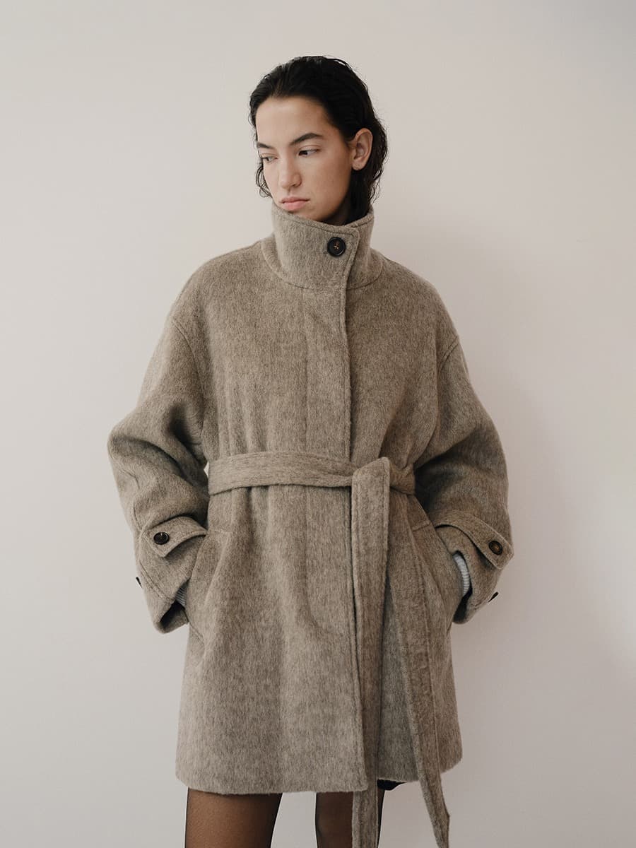 TFW YAK WOOL HIGH NECK HALF COAT_L-BROWN — vue 1
