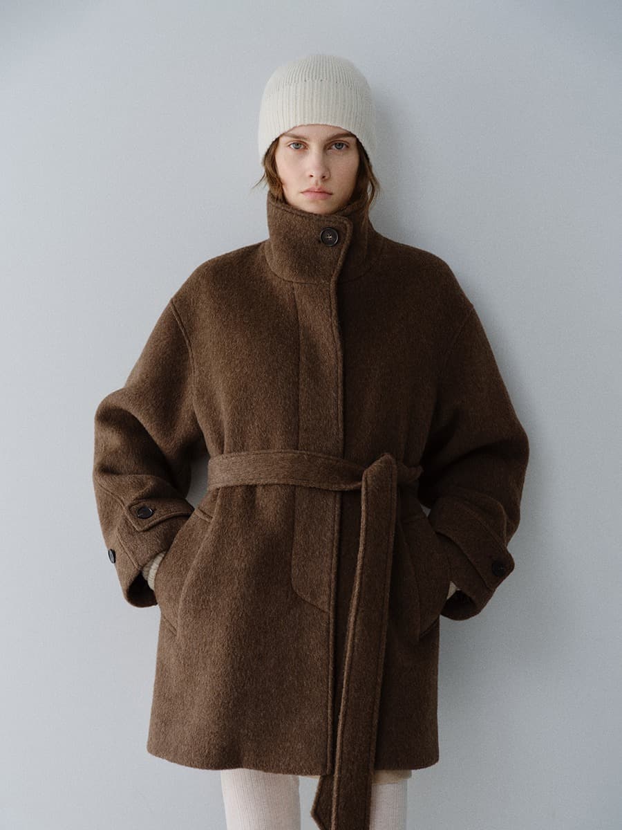 TFW YAK WOOL HIGH NECK HALF COAT_BROWN