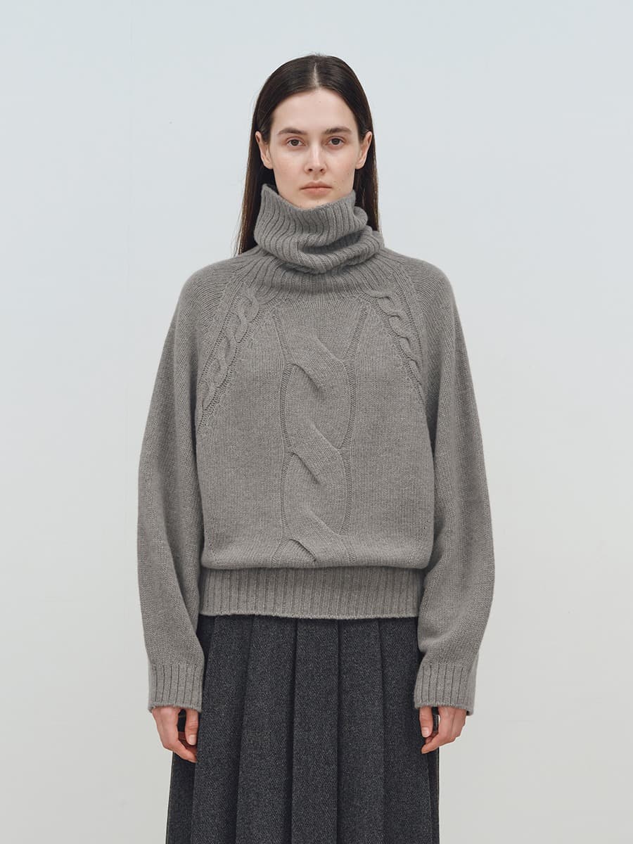 TFW RACCOON CABLE WHOLEGARMENT KNIT TURTLENECK TOP_GREY