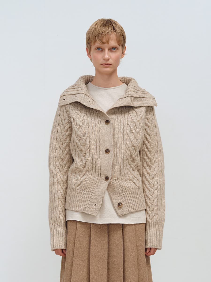 TFW WOOL TURTLENECK CABLE CARDIGAN_BEIGE