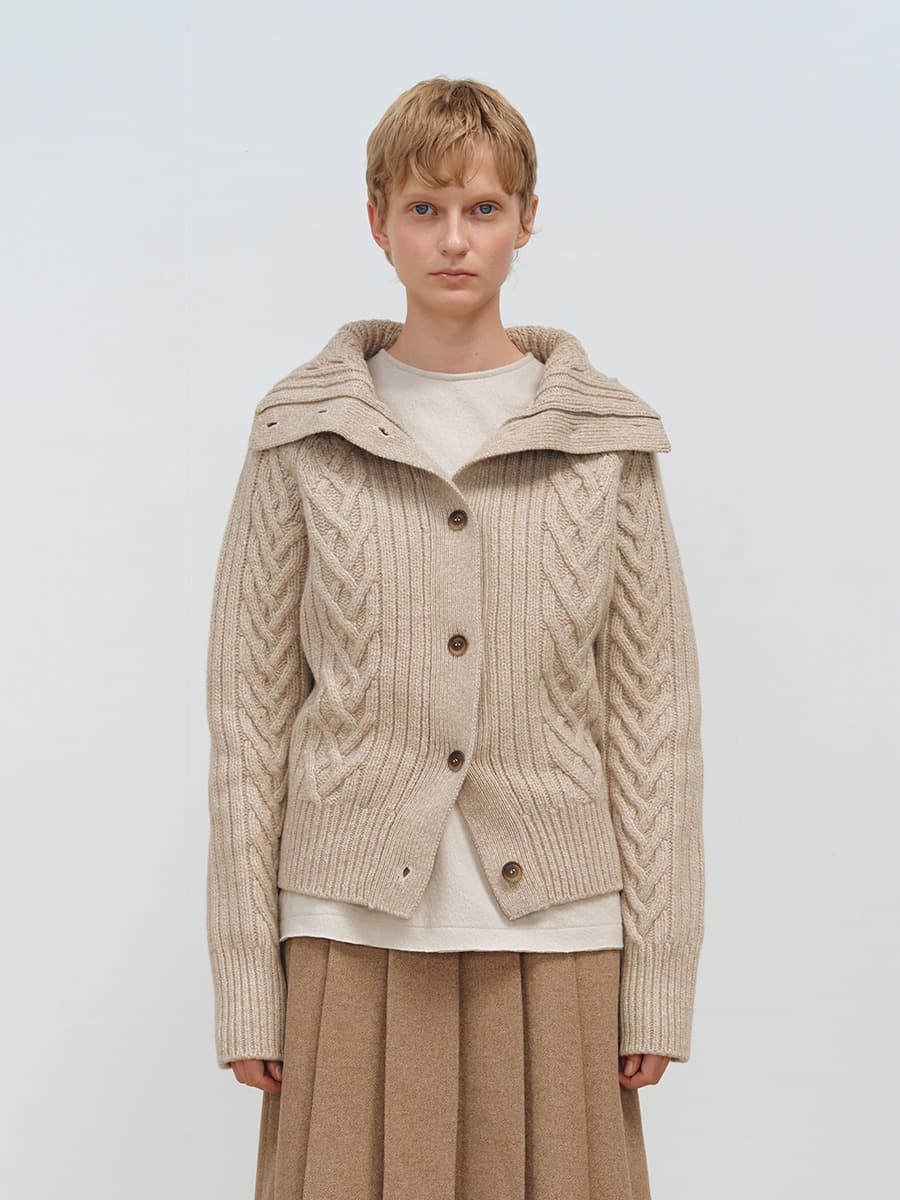 TFW WOOL TURTLENECK CABLE CARDIGAN_BEIGE