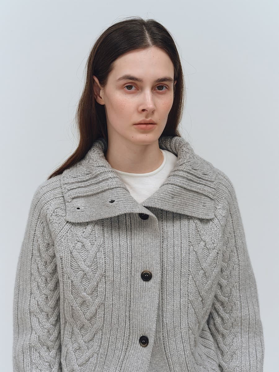 TFW WOOL TURTLENECK CABLE CARDIGAN_GREY