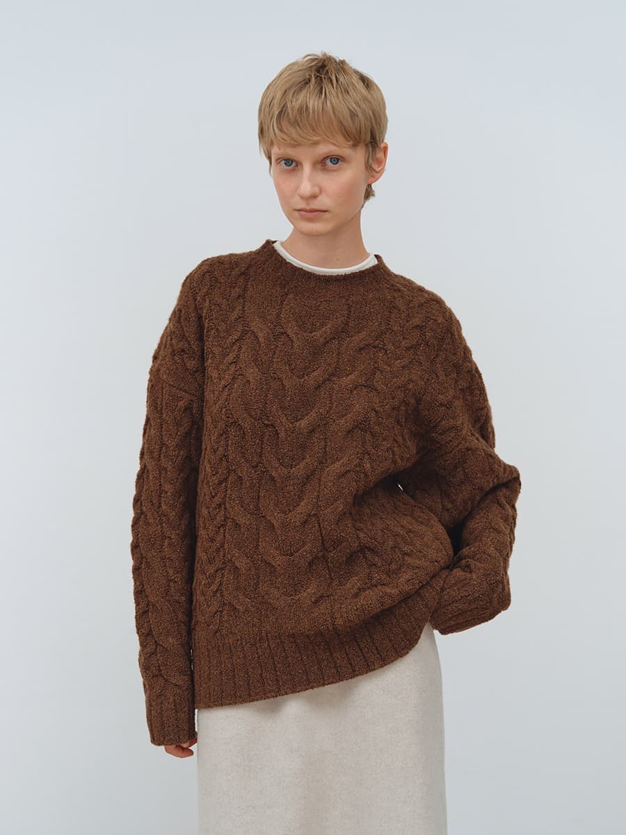 TFW WOOL BOUCLE CABLE KNIT TOP_BROWN