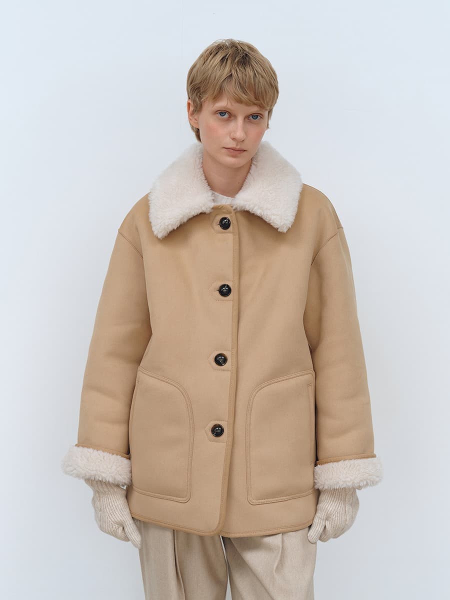 TFW REVERSIBLE SHEARING HALF COAT_BEIGE