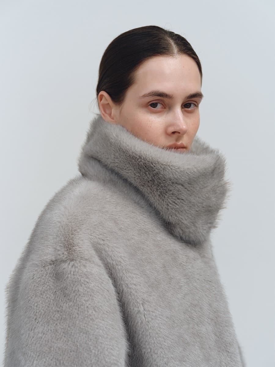 TFW HIGH NECK ECO FUR HALF JACKET_GREY
