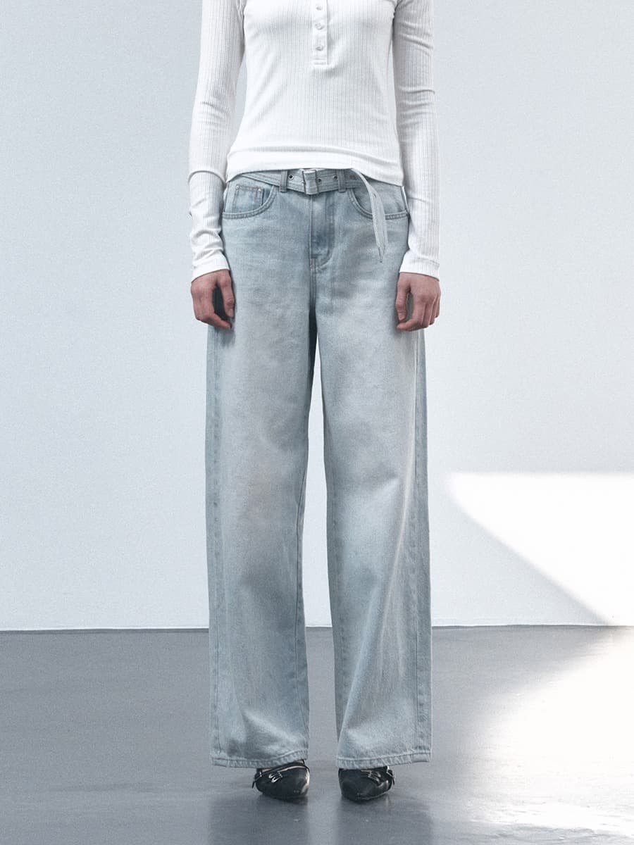 TVS BELTED LOOSE FIT DENIM_LIGHT-BLUE