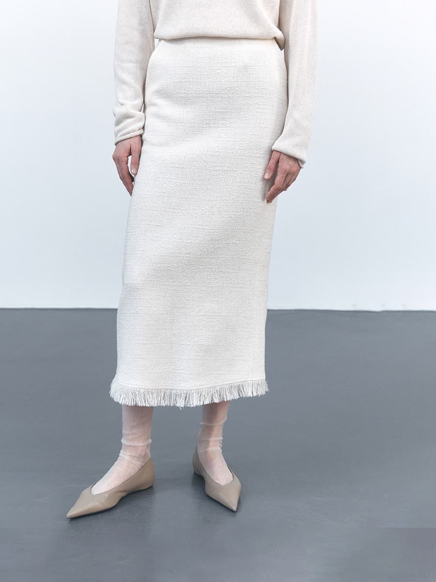 TVS H-LINE FRINGE MAXI SKIRT_IVORY