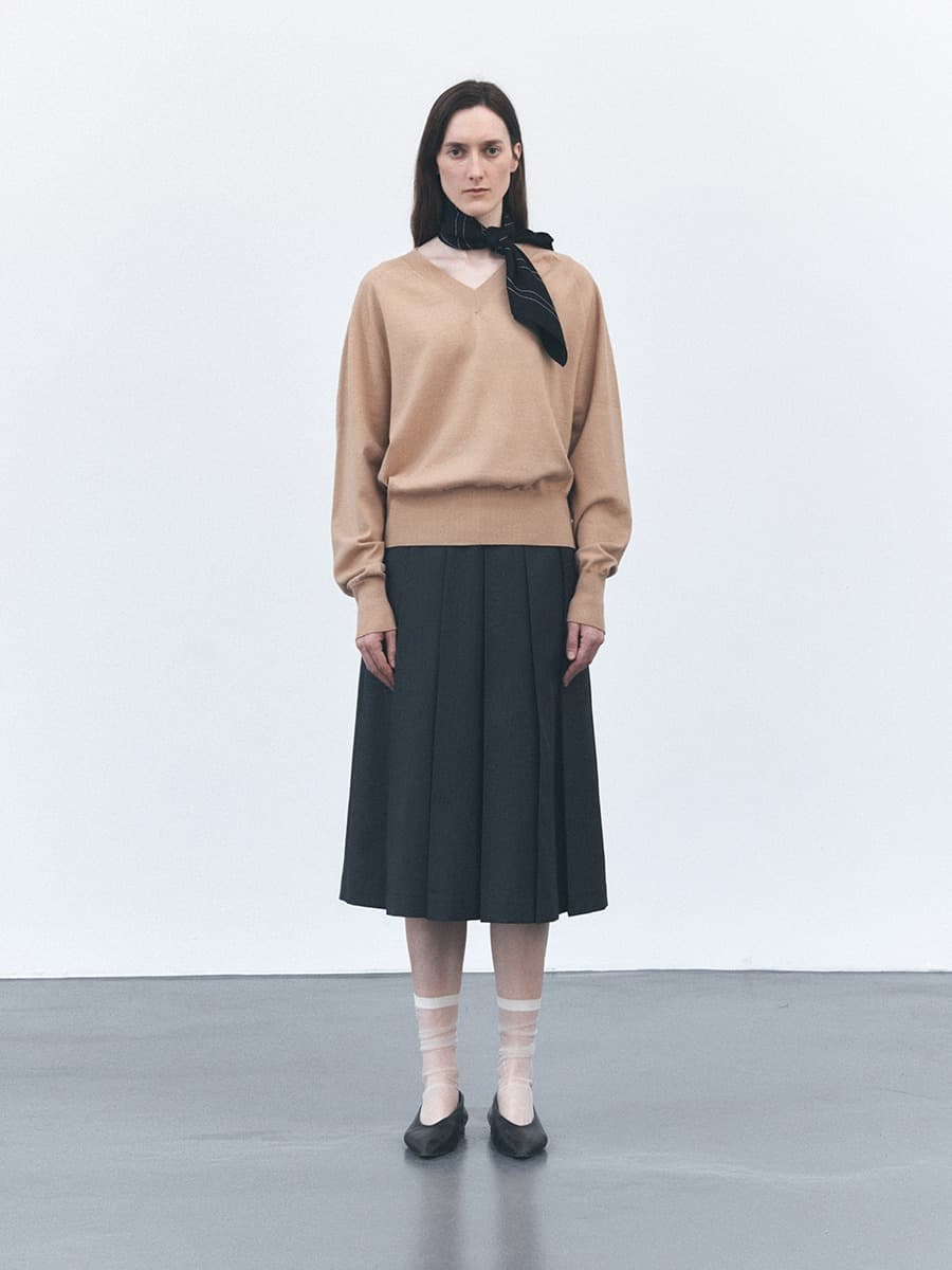 TVS WOOL PLEATED SKIRT_CHARCOAL