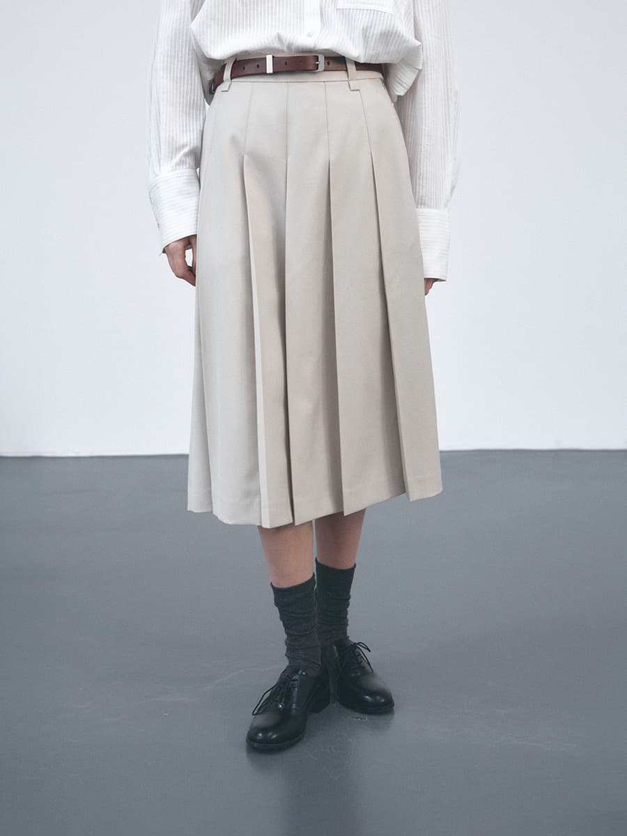 TVS WOOL PLEATED SKIRT_BEIGE