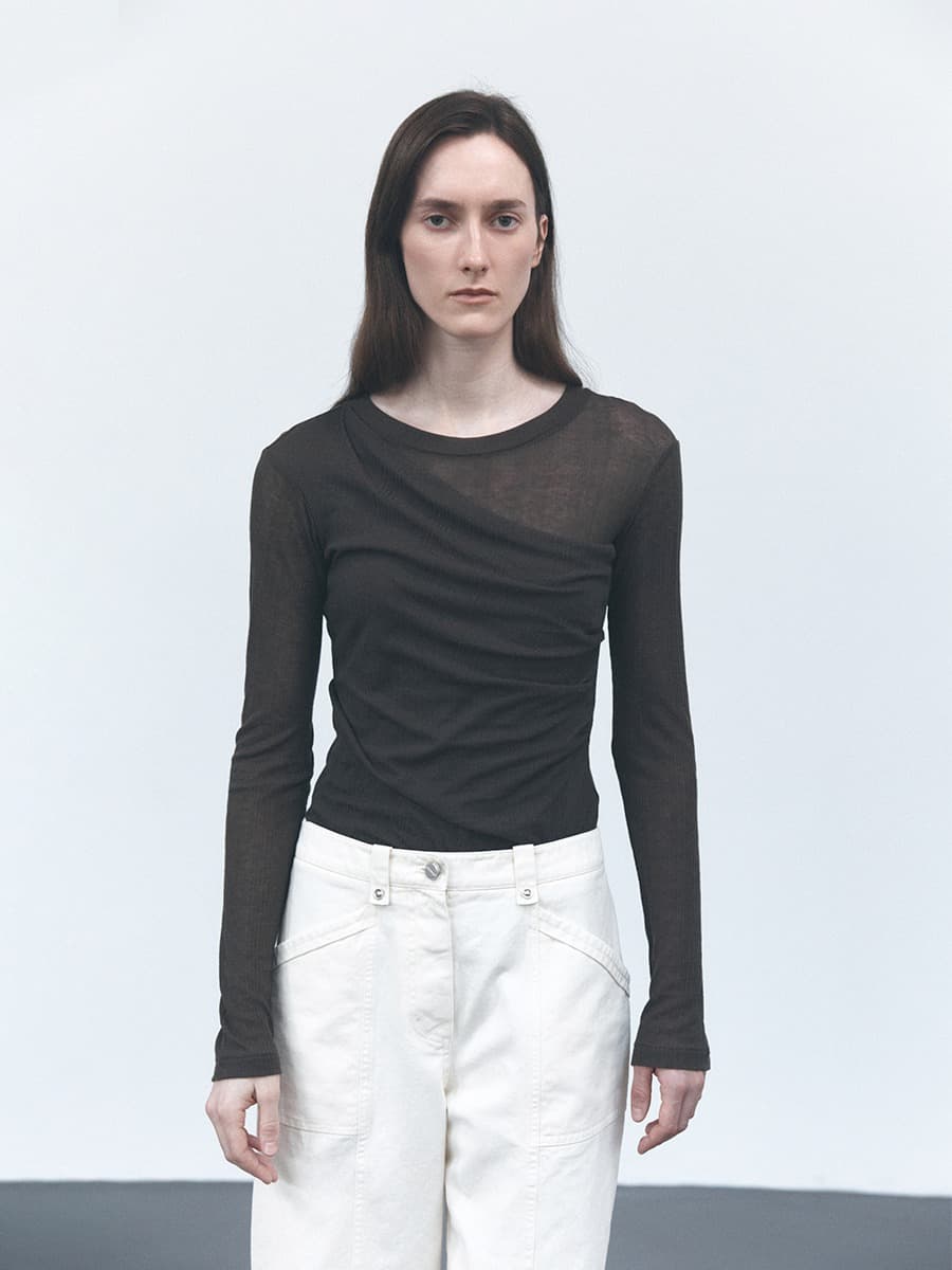 TVS WOOL ROUND NECK LAYERED TOP_BROWN