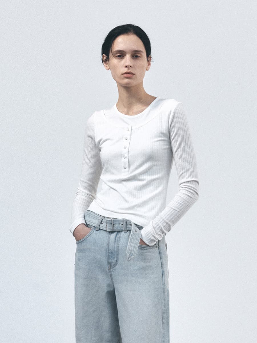 TVS LAYERD HENLY NECK TOP_IVORY