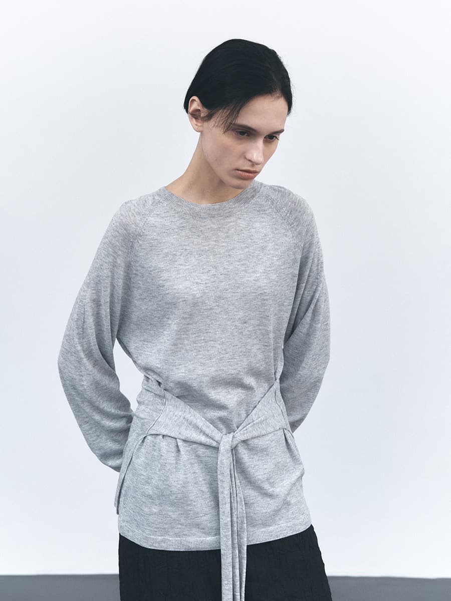TVS TIE WRAP KNIT TOP_GREY