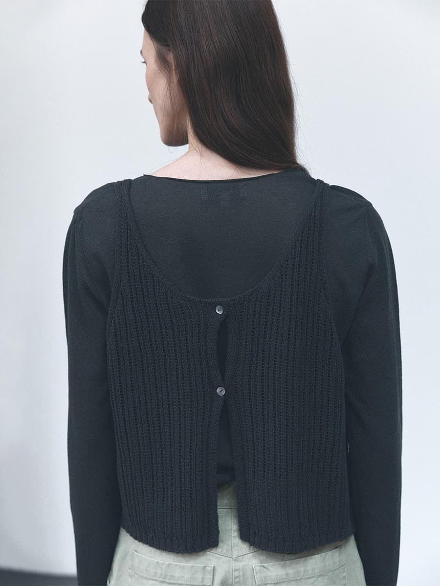 TVS NETTING LAYERD KNIT TOP_CHARCOAL