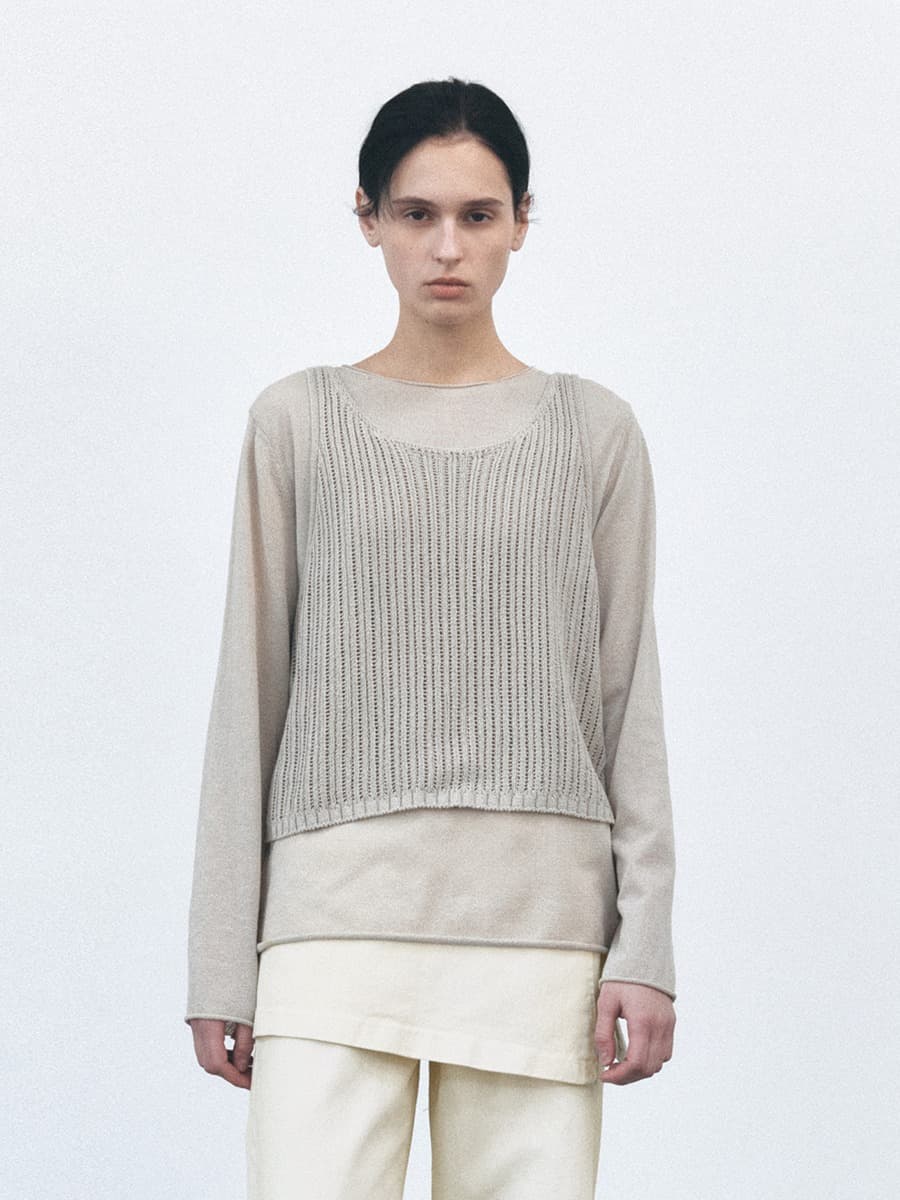TVS NETTING LAYERD KNIT TOP_BEIGE