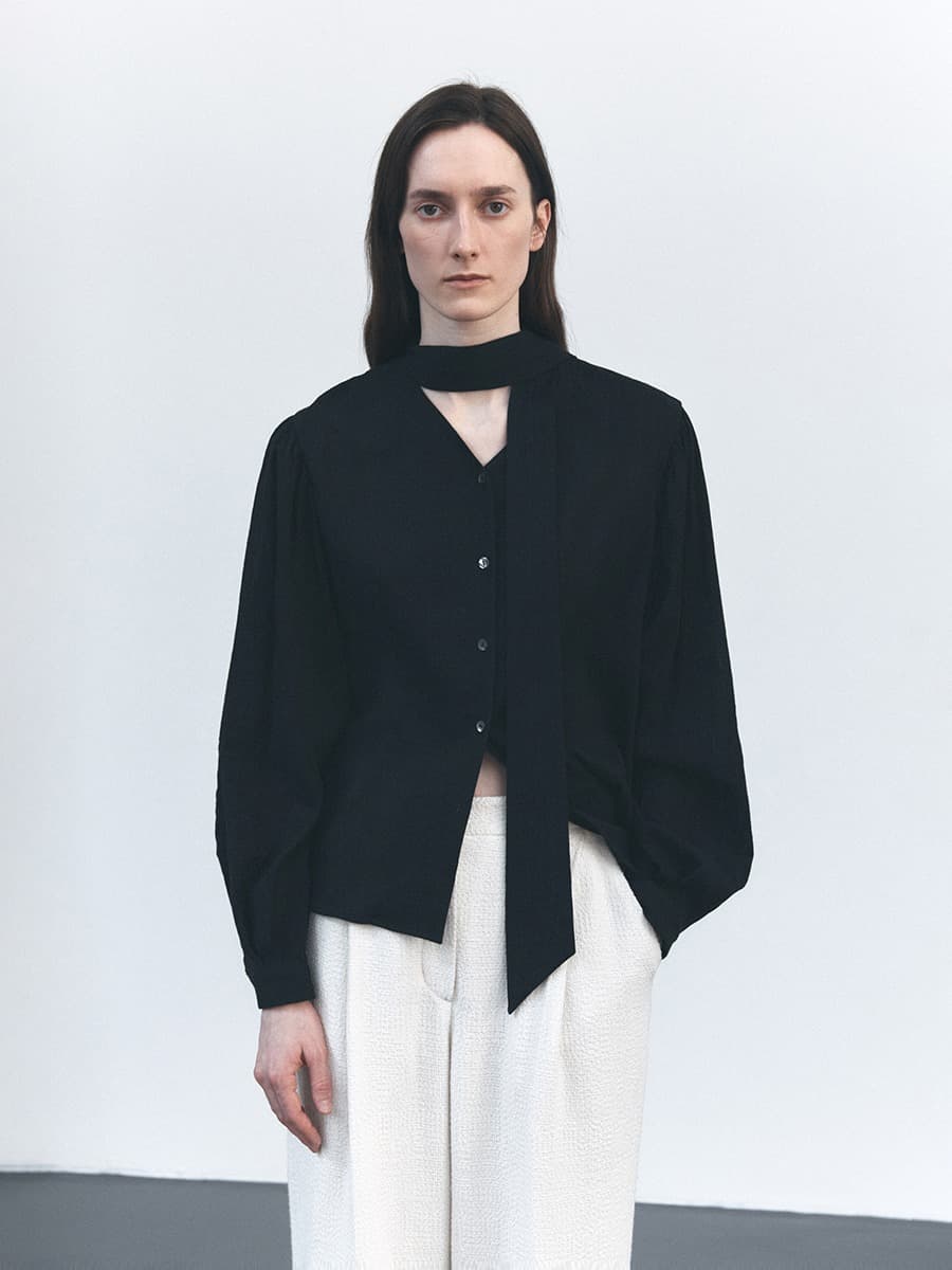 TVS COTTON SCARF BLOUSE_BLACK