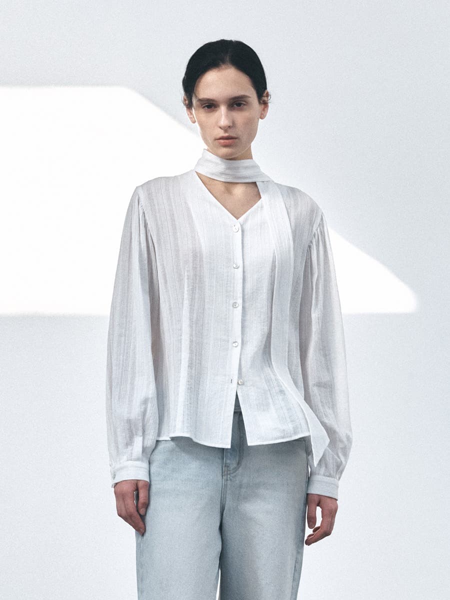 TVS COTTON SCARF BLOUSE_WHITE