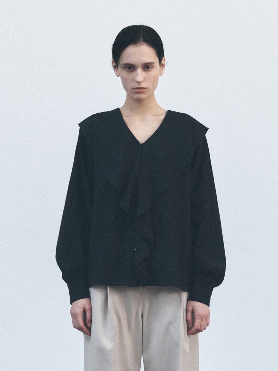 TVS COTTON RUFFLE BLOUSE_BLACK