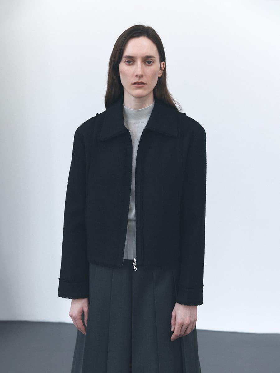 TVS FRINGE COLLAR TWEED JACKET_BLACK
