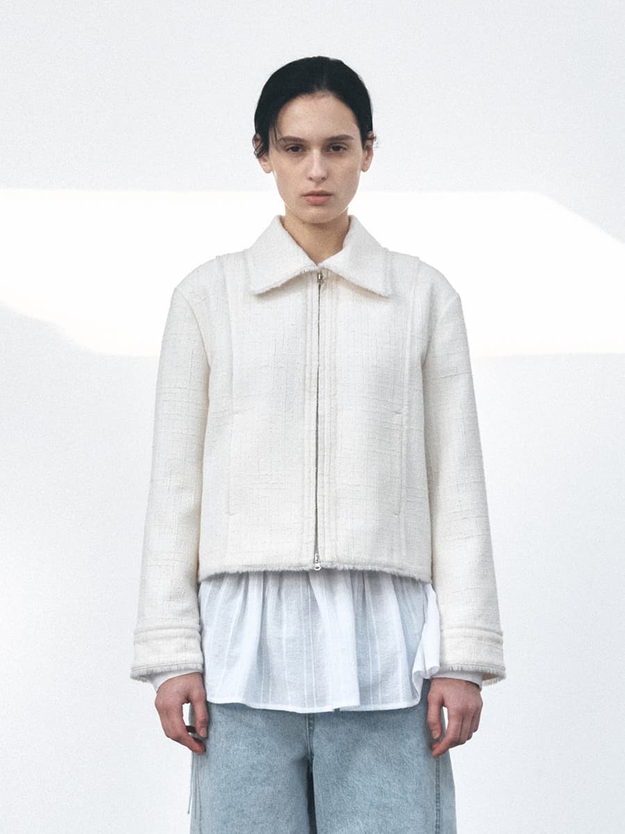 TVS FRINGE COLLAR TWEED JACKET_IVORY
