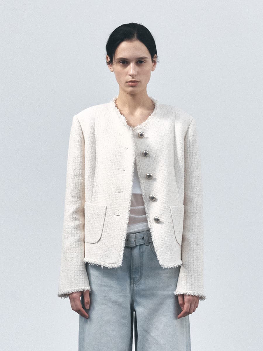 TVS FRINGE TWEED JACKET_IVORY