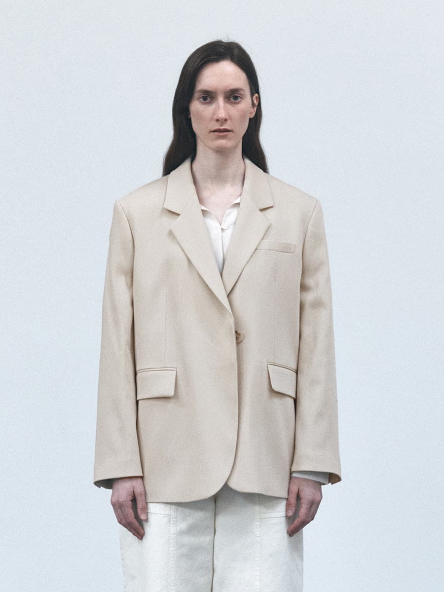 TVS HIDDEN ONE BUTTON WOOL BLAZER_BEIGE