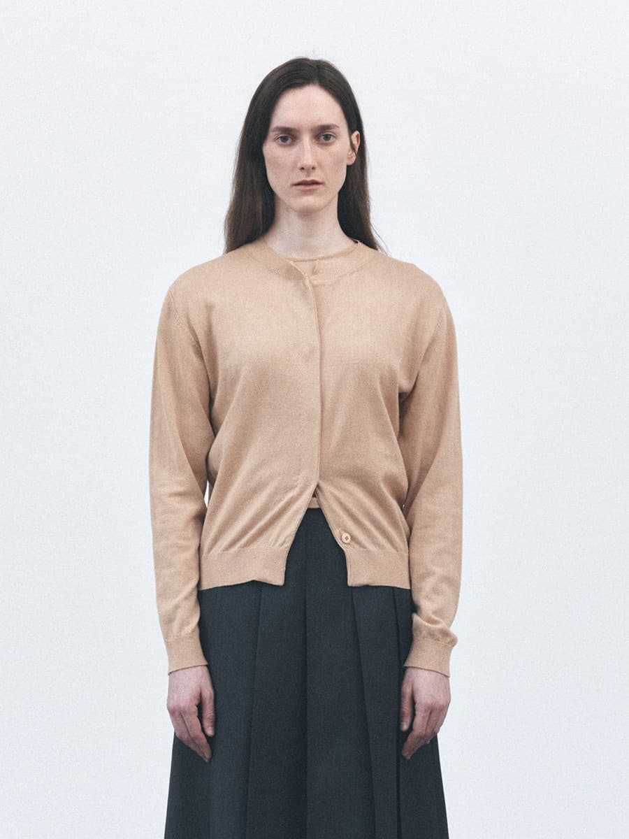 TVS COTTON LAYERED KNIT CARDIGAN SET_BEIGE