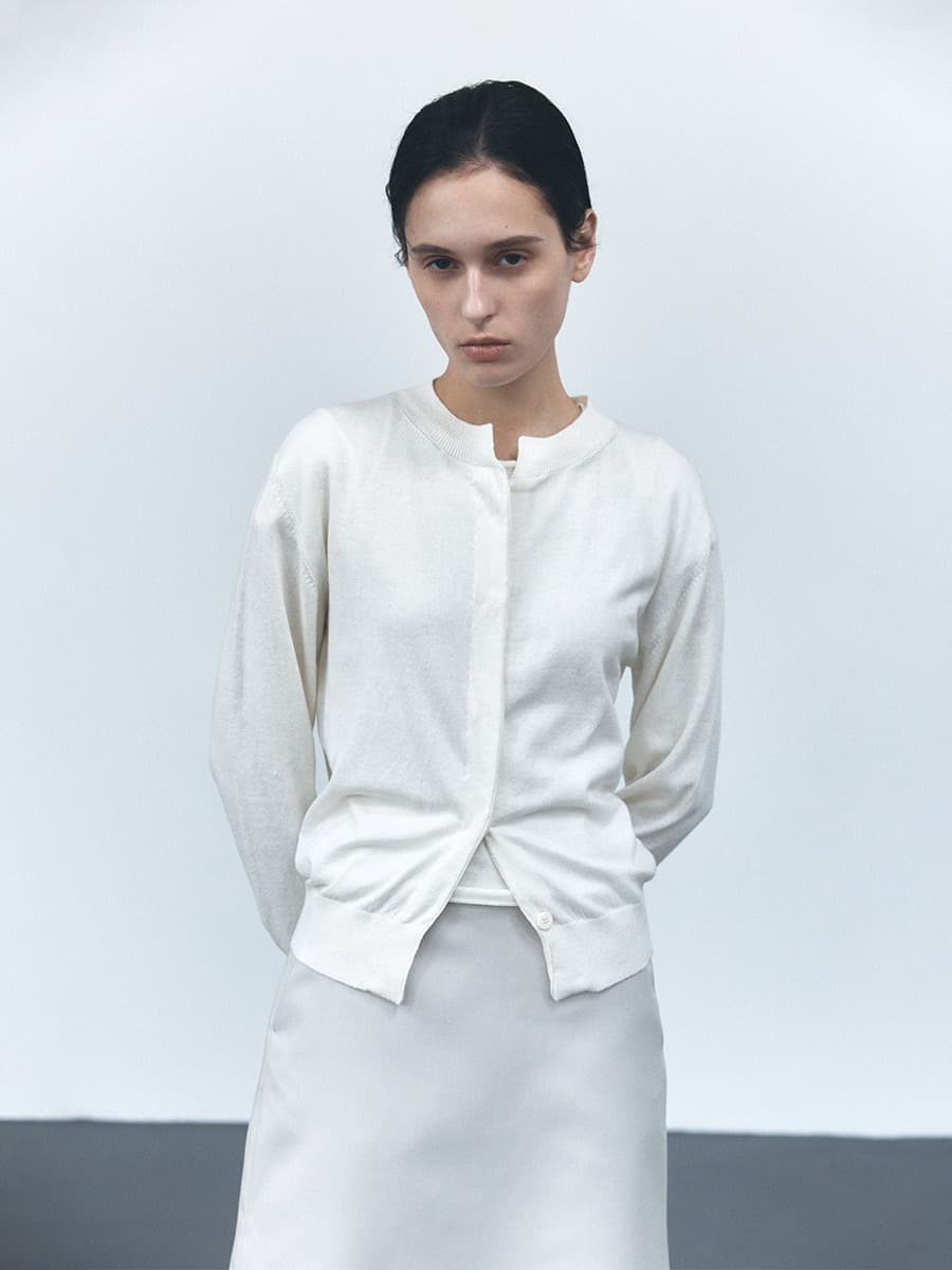 TVS COTTON LAYERED KNIT CARDIGAN SET_IVORY