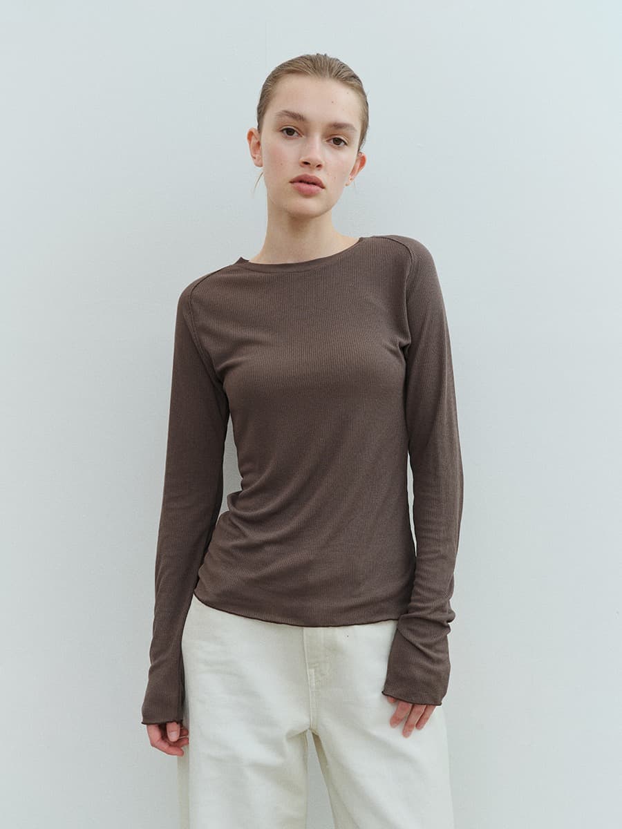 TVS SILK RIBBED TOP_BROWN