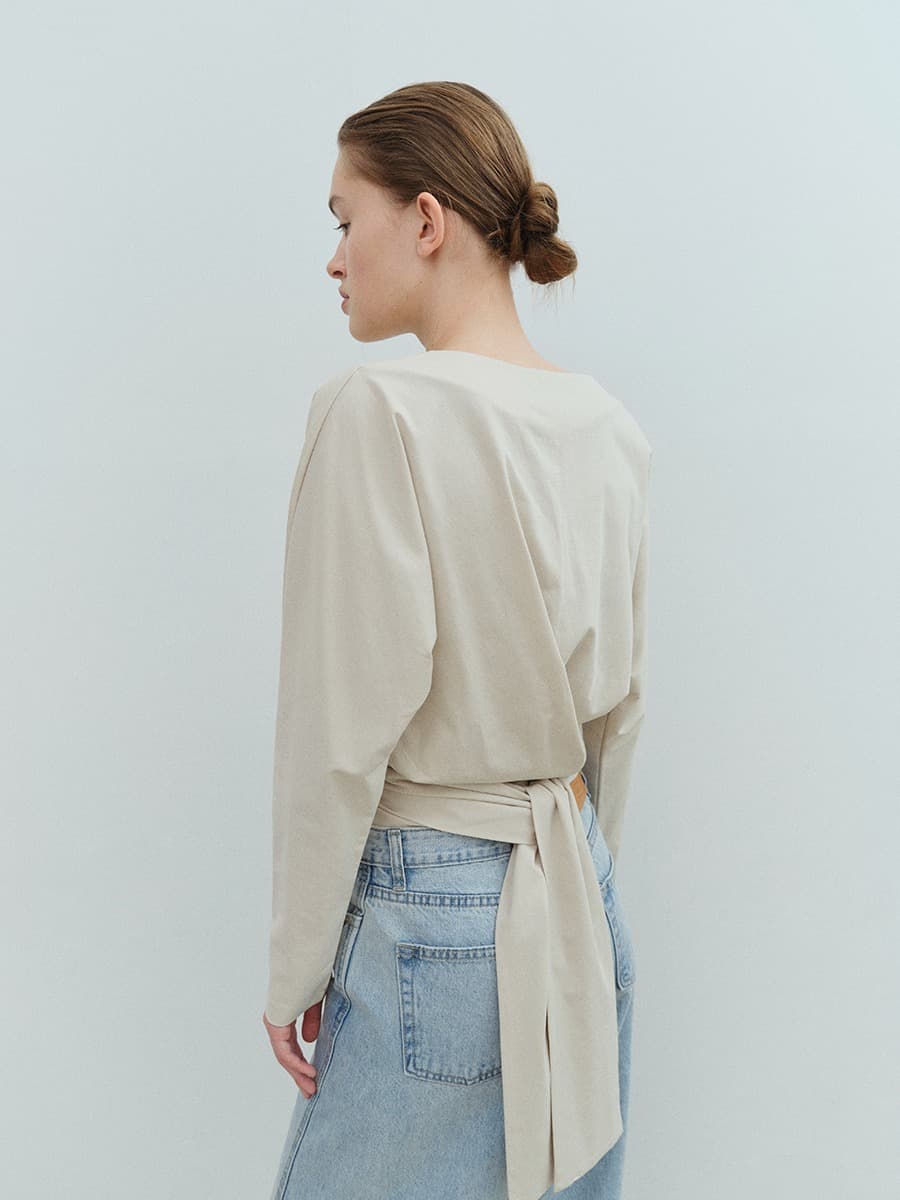 TVS TIE V-NECK TOP_BEIGE