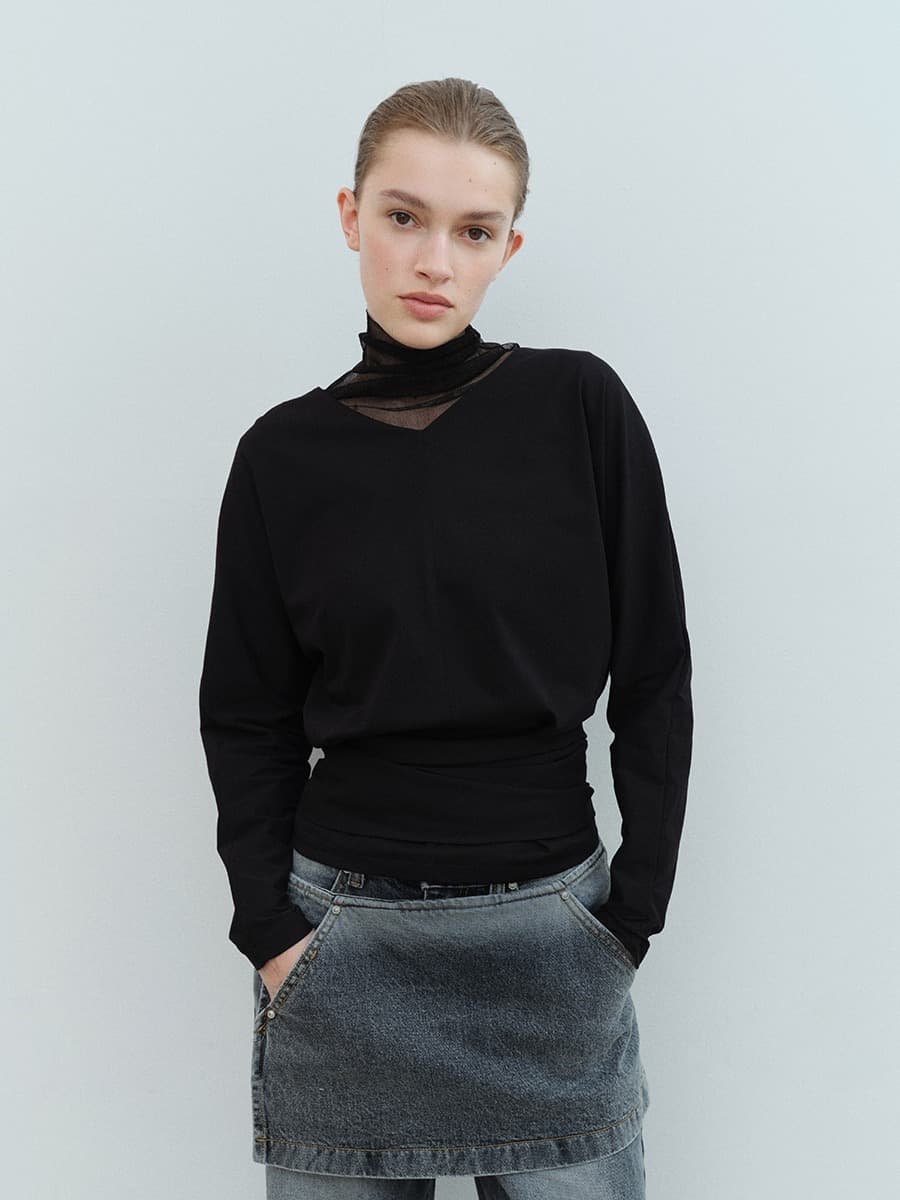 TVS SEE-THROUGH TURTLENECK TOP_BLACK