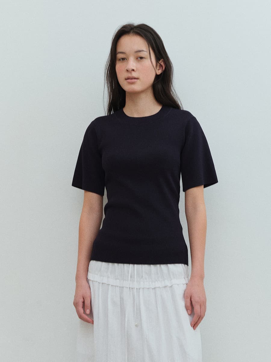 TVS SILM FIT HALF SLEEVE KNIT TOP_D-NAVY