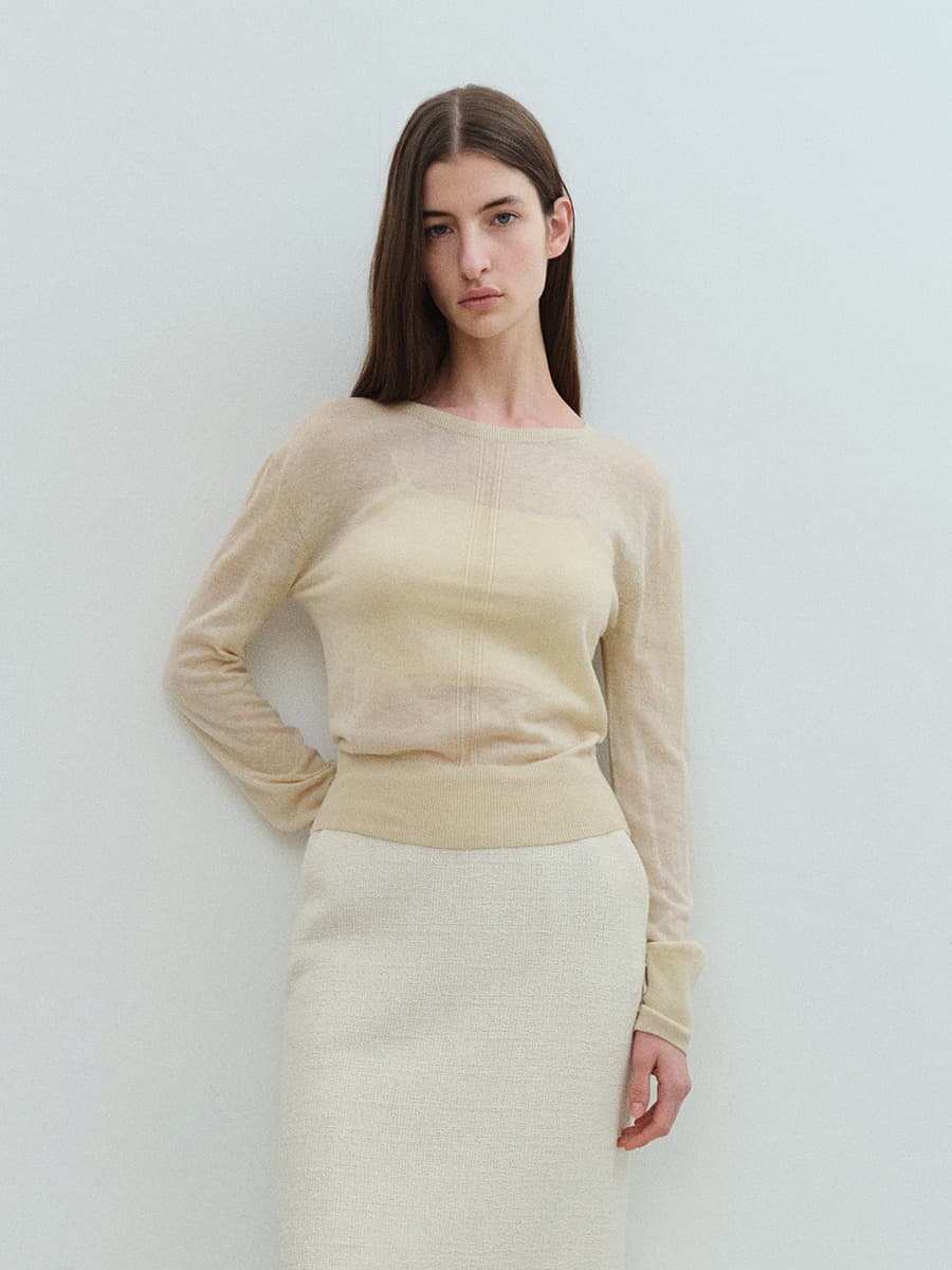 TVS WHOLEGAMENT WOOL SHEER KNIT_Y-BEIGE