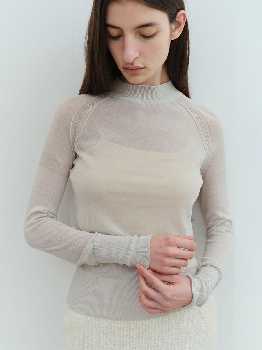 TVS MOCK NECK COTTON SHEER KNIT_MINT GREY