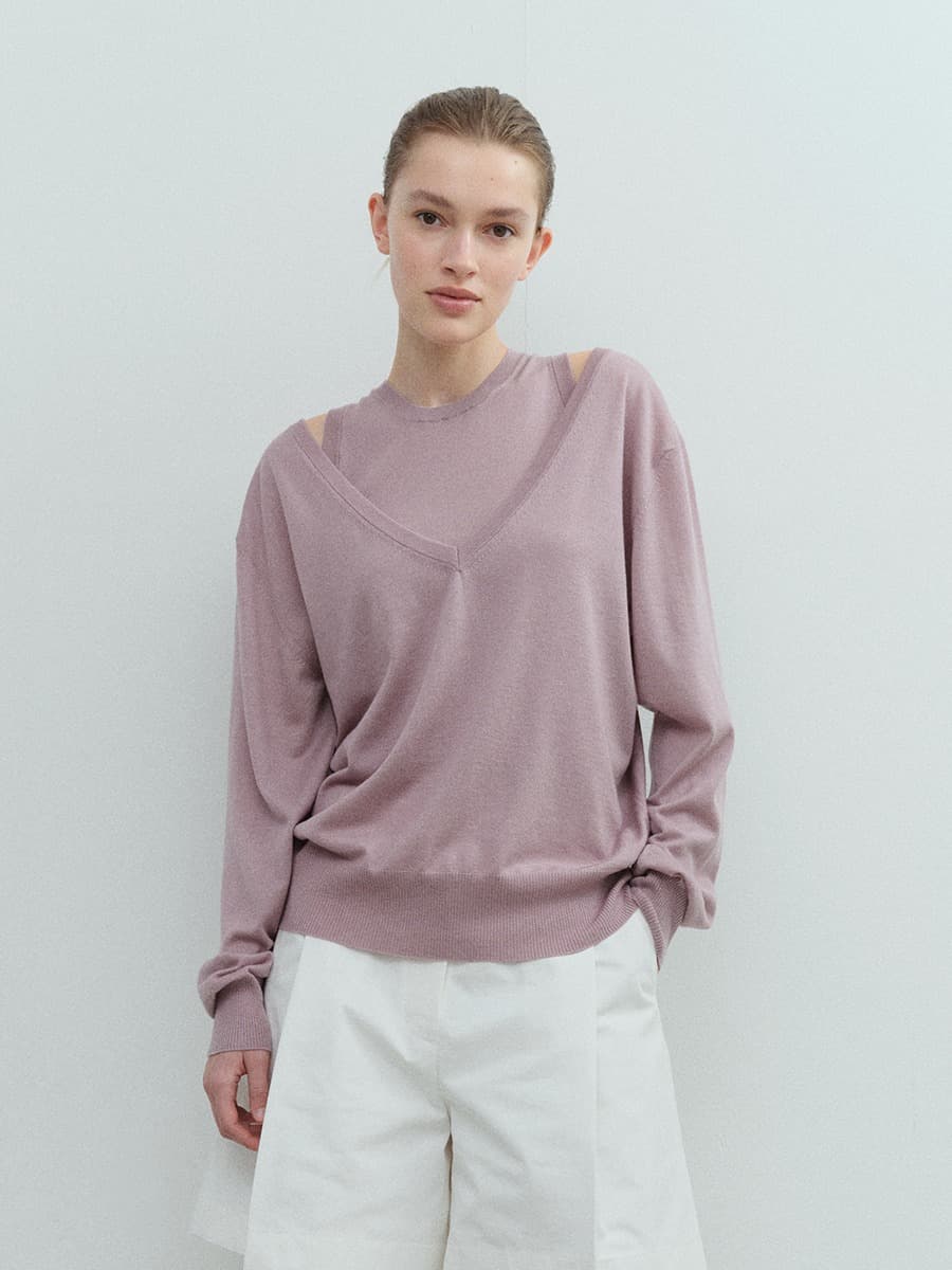 TVS V-NECK LAYERD KNIT TOP_LAVENDER