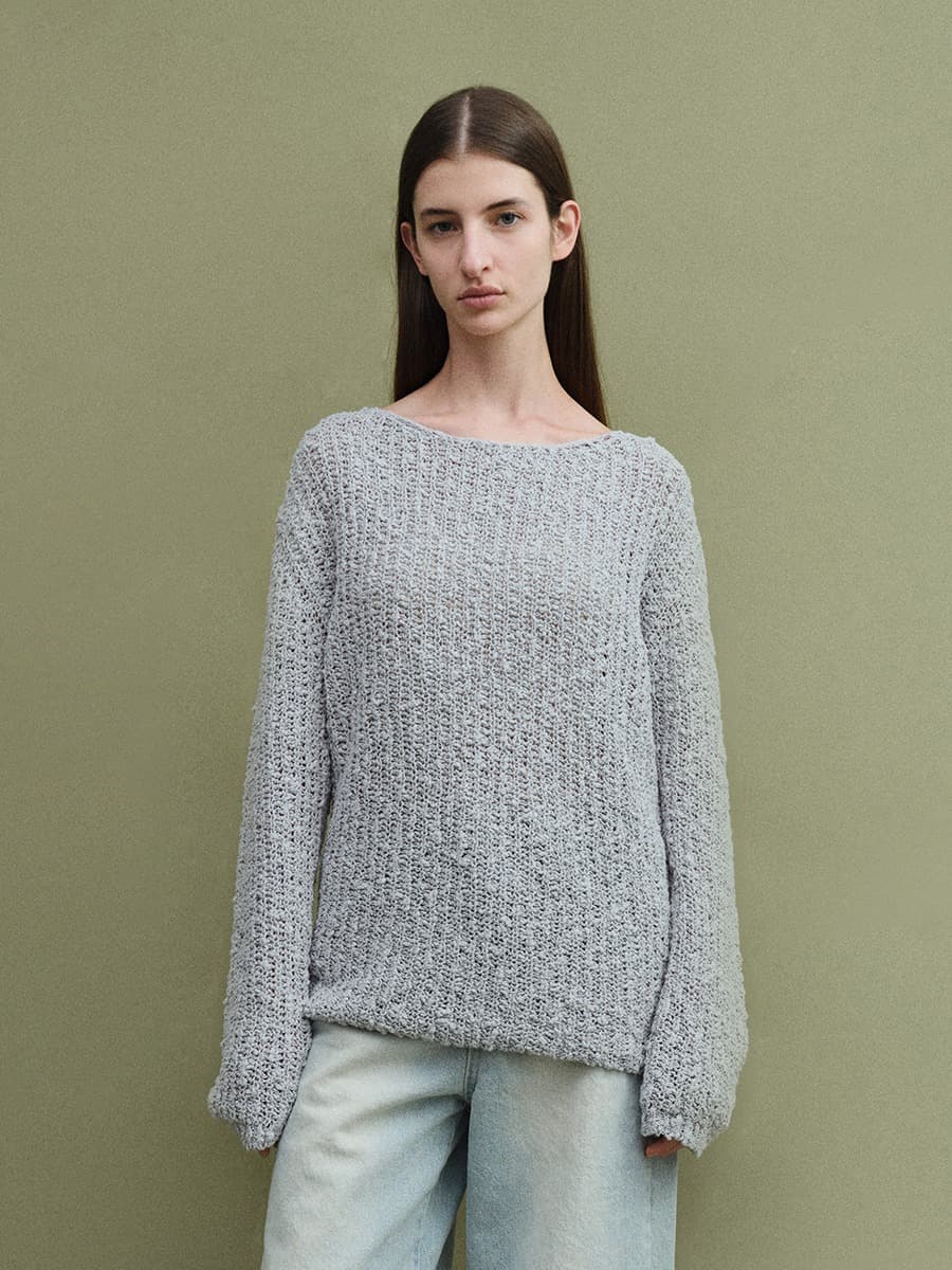 TVS LOOSE FIT BOUCLE KNIT TOP_MIST BLUE