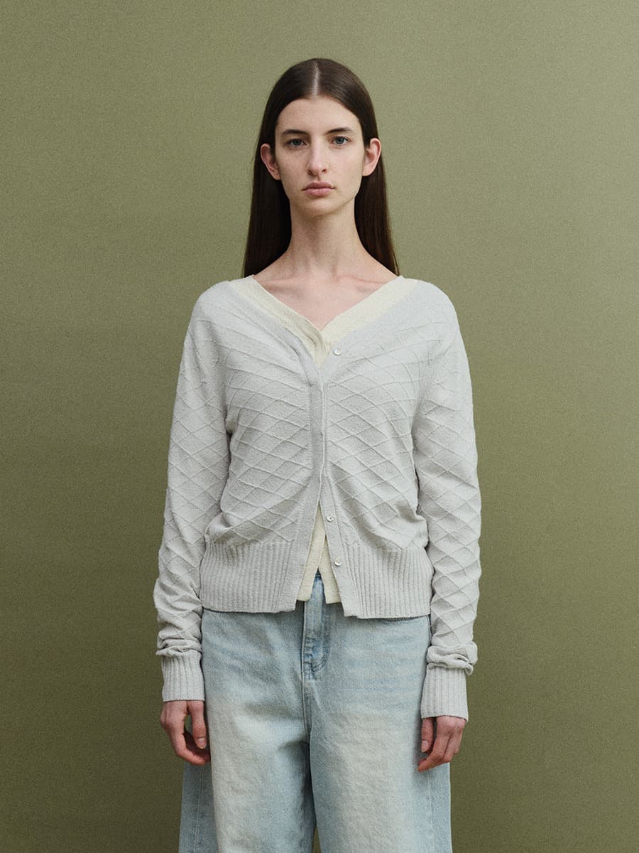 TVS ARGYLE V-NECK CARDIGAN_MINT