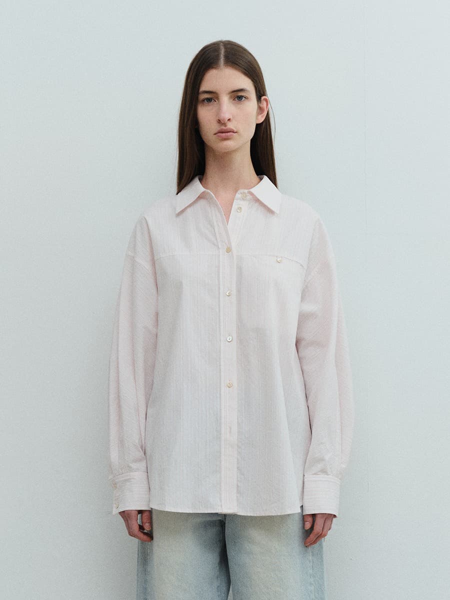 TVS OVERFIT HIDDEN POCKET STRIPE SHIRT_PINK