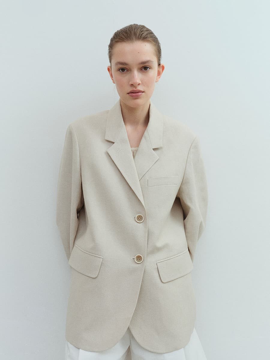TVS OVERFIT LINEN 2-BUTTON BLAZER_NATURAL