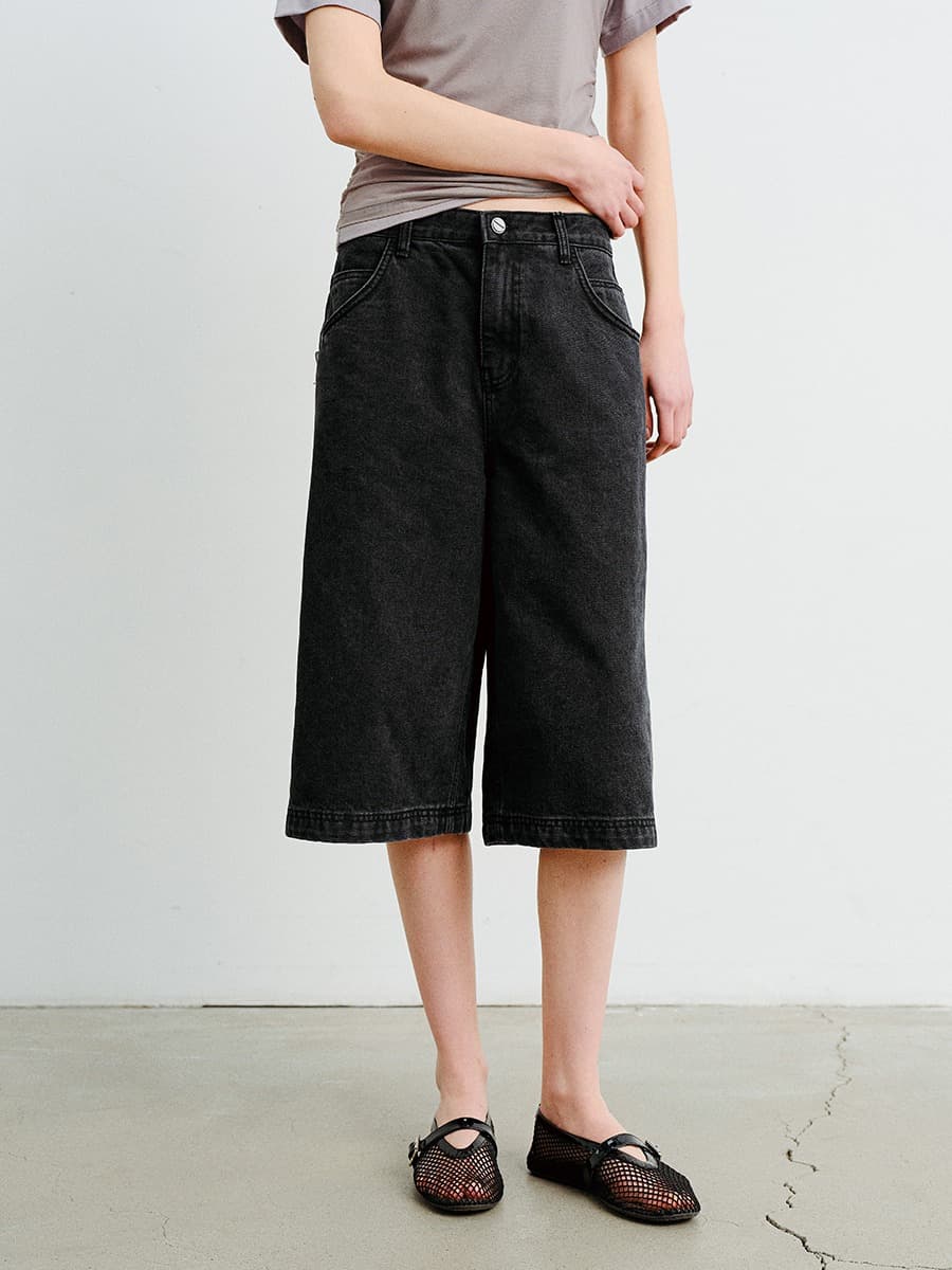 TVR LOOSE FIT BERMUDA DENIM_WASHED BLACK