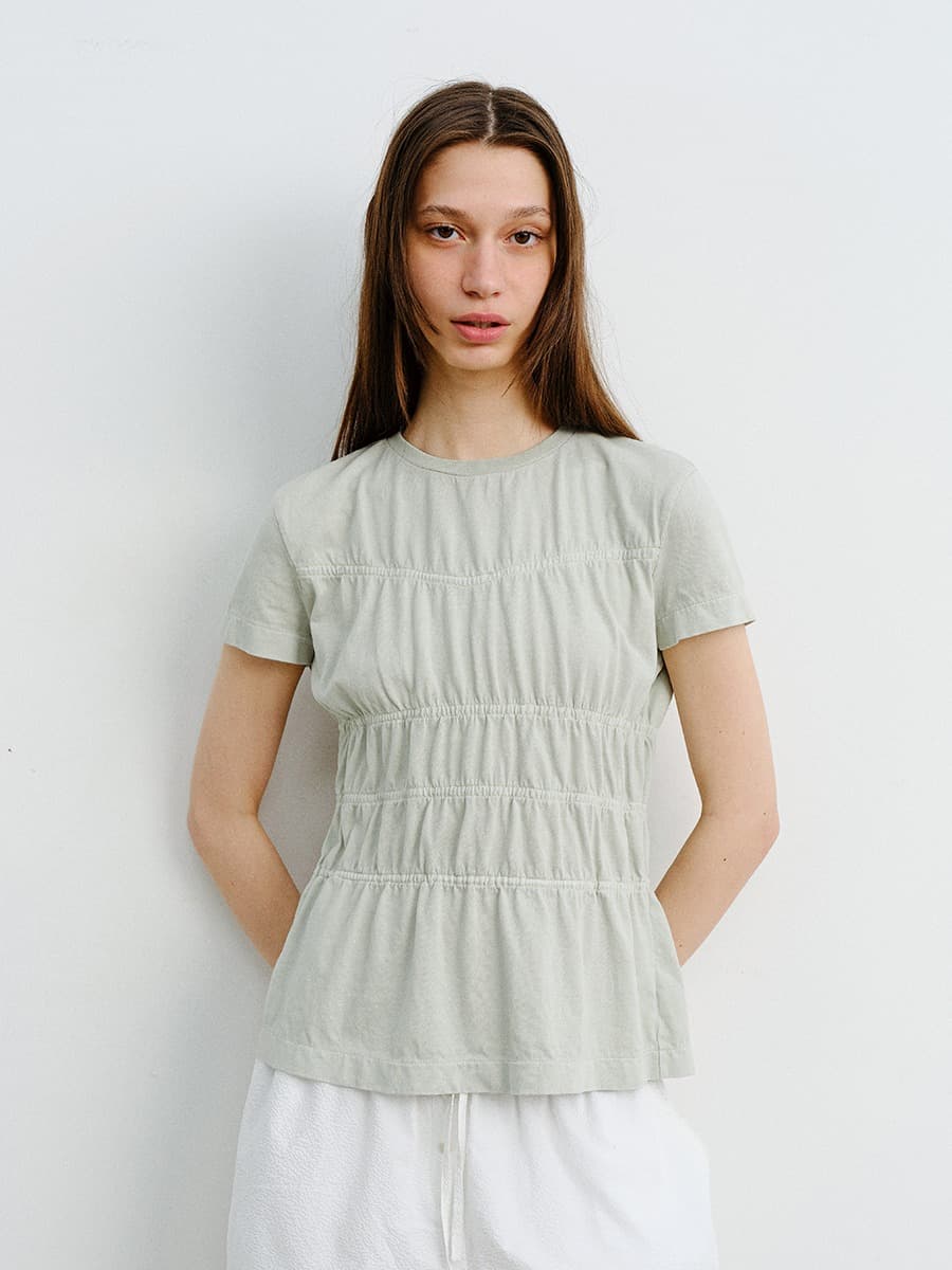 TVR WASHED SHIRRING TOP_MINT