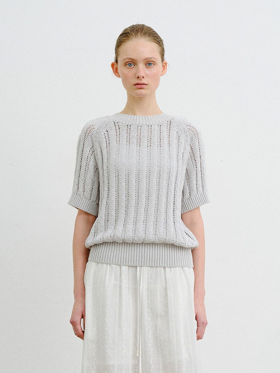 TVR COTTON HERRINGBONE KNIT TOP_L-GREY