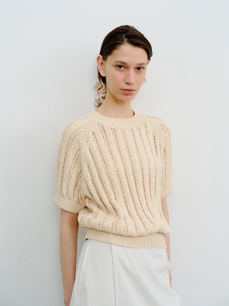 TVR COTTON HERRINGBONE KNIT TOP_CREAM