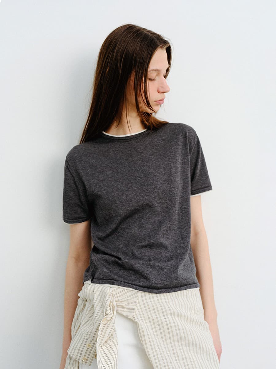 TVR SILK BLEND DOUBLE LAYER KNIT TOP_D-GREY