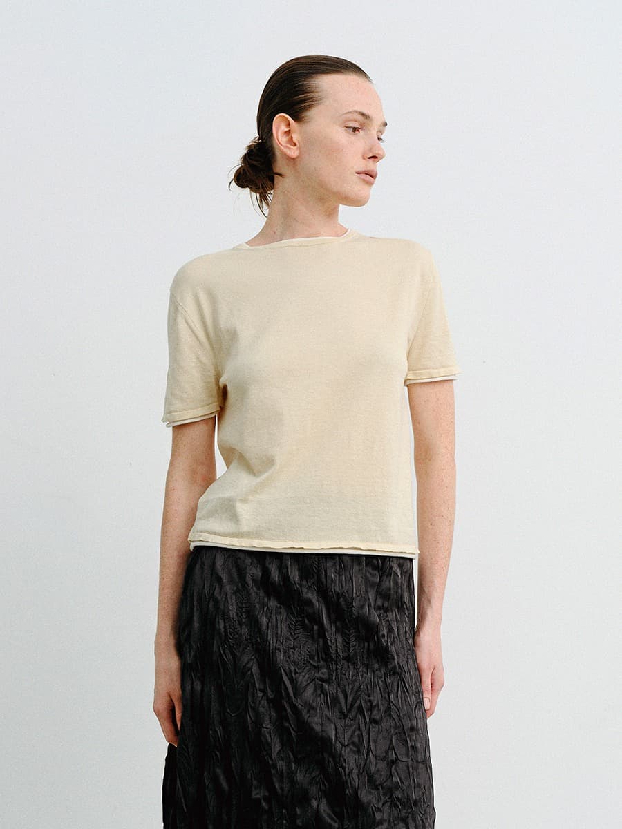 TVR SILK BLEND DOUBLE LAYER KNIT TOP_BEIGE