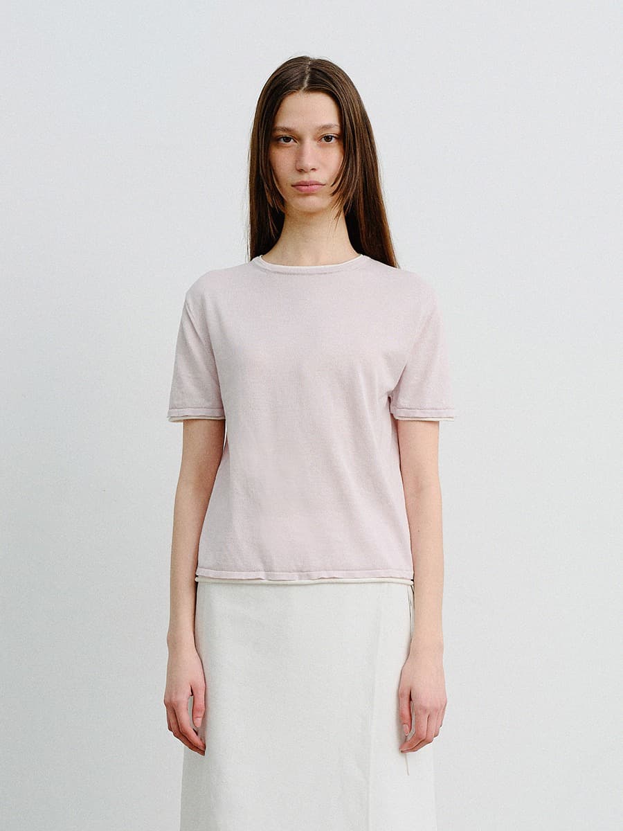 TVR SILK BLEND DOUBLE LAYER KNIT TOP_PINK