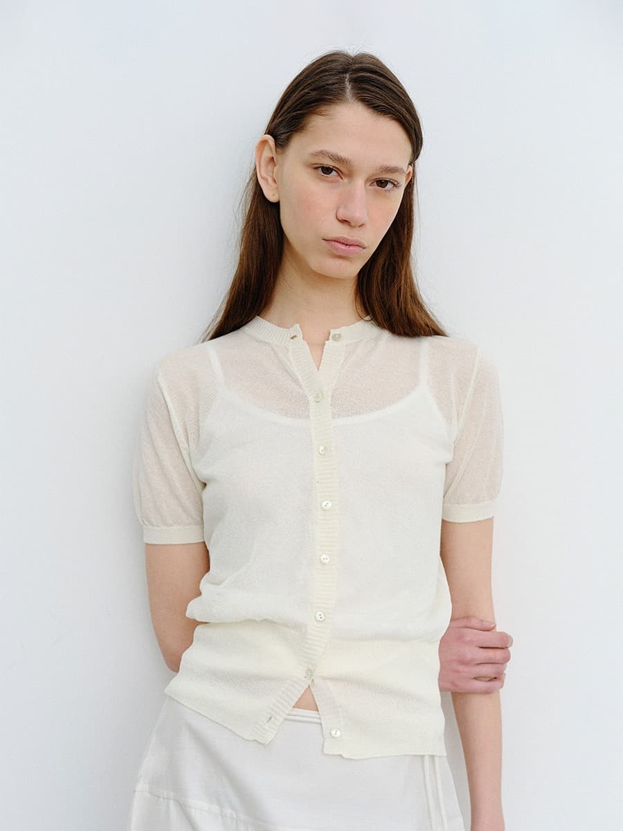 TVR SHEER WRAP KNIT CARDIGAN SET_CREAM